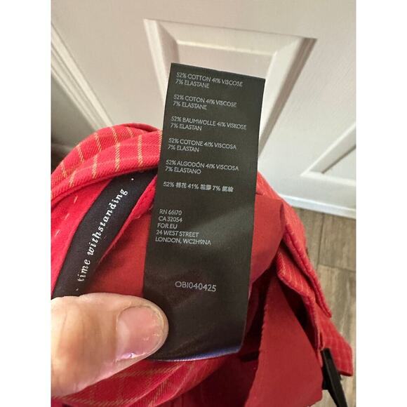 Anthropologie Red Check The Essential Slim High Waist Trousers Pants Size 8 - Picture 8 of 12